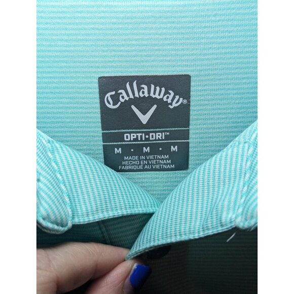 Callaway Mens Size Medium Blue Pin Stripped Opti Dry Short Sleeve Polo Golf - Picture 5 of 12